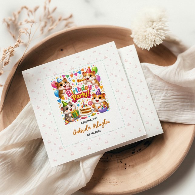 Servilleta De Papel Fiesta de cumpleaños de hámster lindo | Hámster pa (Cute Hamster Birthday Party | Kids Hamster napkins
)