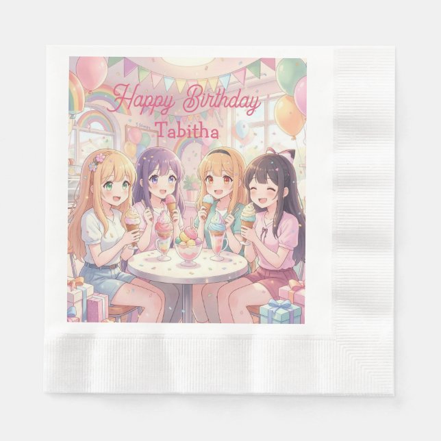 Servilleta De Papel Fiesta de Cumpleaños de Helado de Chica de Anime P (Anverso)
