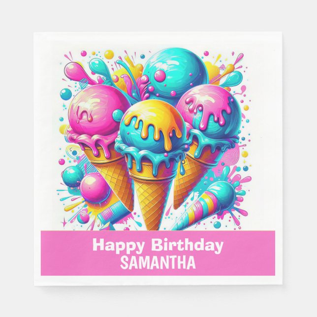 Servilleta De Papel Fiesta de cumpleaños de helado femenino (Anverso)