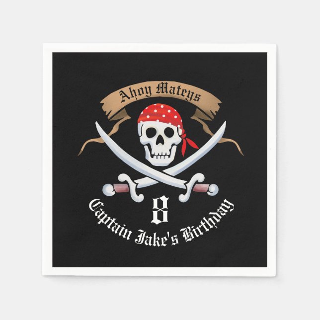 Servilleta De Papel Fiesta de cumpleaños de Jolly Roger Pirate (Anverso)