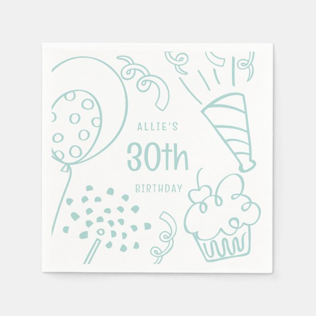 Servilleta De Papel Fiesta de Cumpleaños de la Mano Dibujada Cualquier (Anverso)