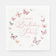 Fiesta de cumpleaños de la mariposa rosa suave