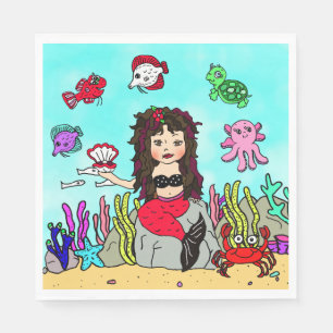 Servilleta De Papel Fiesta de cumpleaños de la sirena negra de bonito