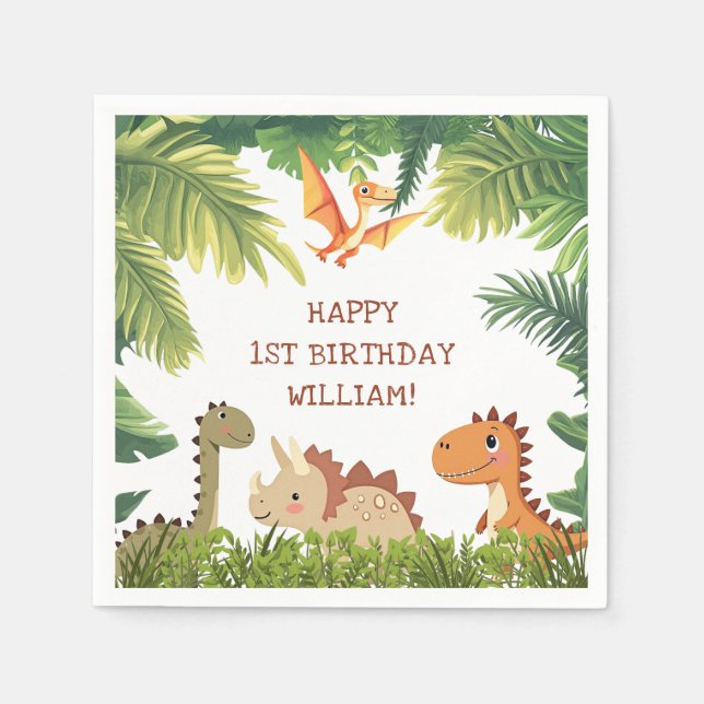 Servilleta De Papel Fiesta de cumpleaños de la vegetación de los dinos (Anverso)