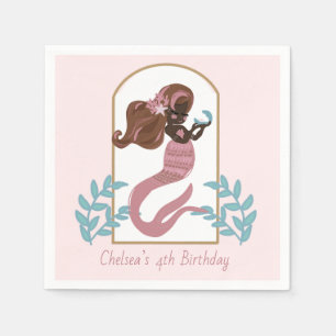 Servilleta De Papel Fiesta de cumpleaños de las niñas sirenas rosadas