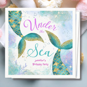 Servilleta De Papel Fiesta de cumpleaños de las niñas Verde azuladas p