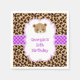 Servilleta De Papel Fiesta de cumpleaños de leopardo Print Purple Quat