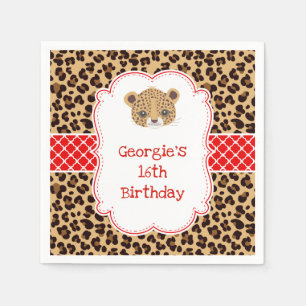 Servilleta De Papel Fiesta de cumpleaños de leopardo Print Red Quatref