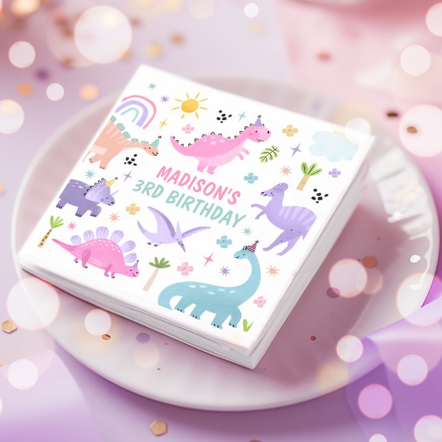 Servilleta De Papel Fiesta de cumpleaños de los dinosaurios rosados (Subido por el creador)