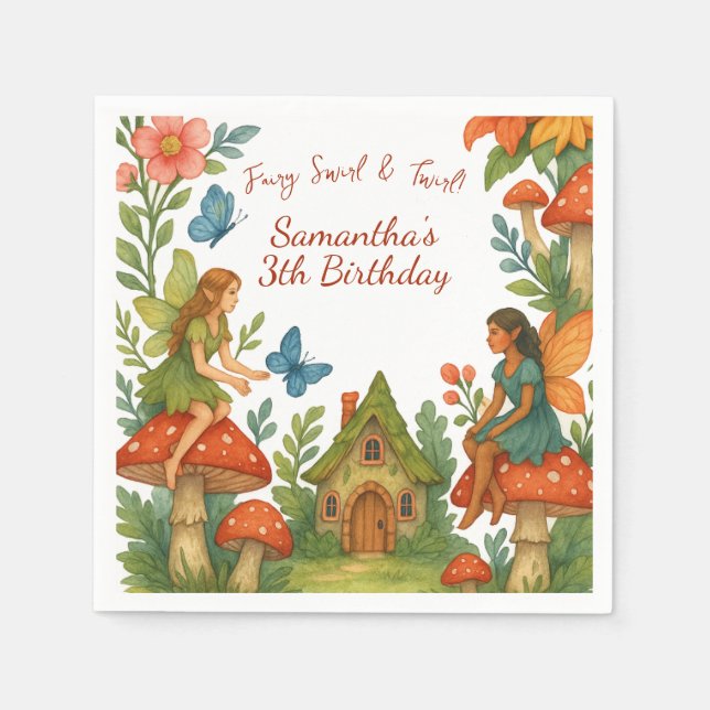 Servilleta De Papel Fiesta de cumpleaños de los Jardín de Hadas Mágica (Anverso)