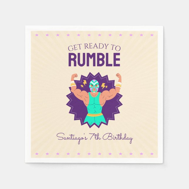 Servilleta De Papel Fiesta de cumpleaños de lucha libre retro (Anverso)