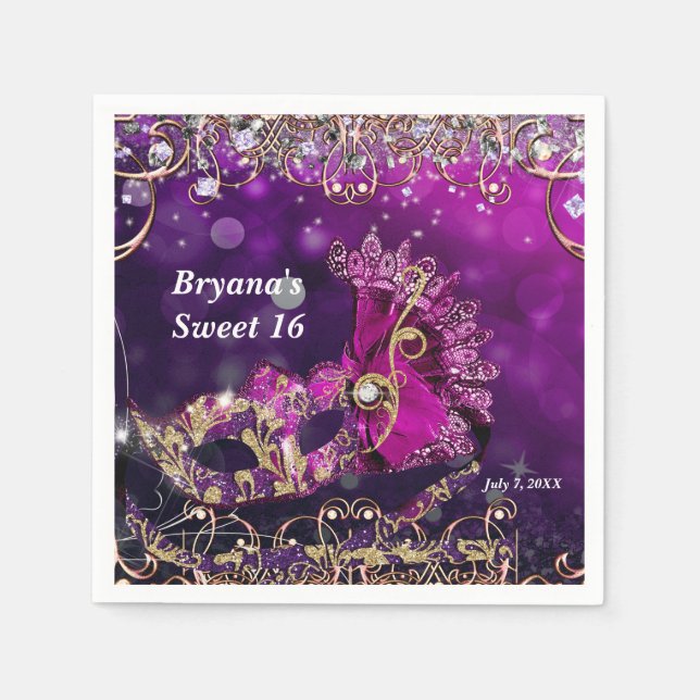 Servilleta De Papel Fiesta de cumpleaños de máscara de disfraces rosad (Anverso)