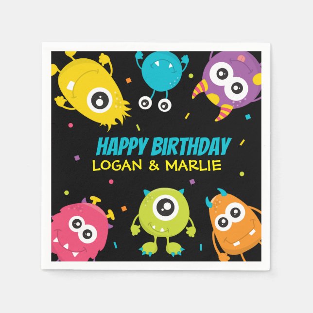 Servilleta De Papel Fiesta de cumpleaños de monstruo conjunto (Anverso)