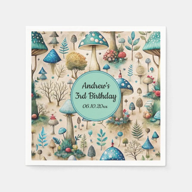 Servilleta De Papel Fiesta de cumpleaños de Mushrooms Fairyland (Anverso)