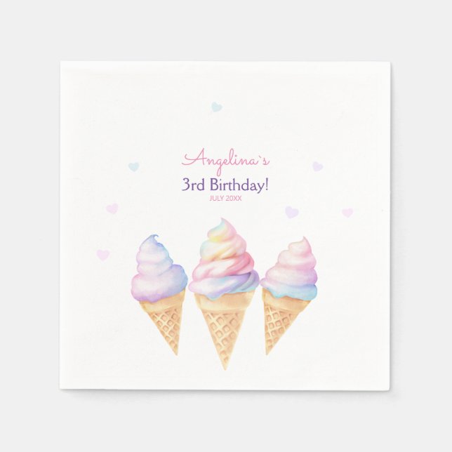 Servilleta De Papel fiesta de cumpleaños de Napkins fiesta con helado  (Anverso)
