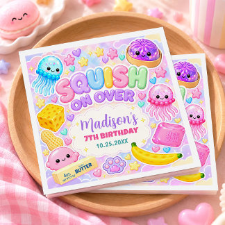Servilleta De Papel Fiesta de cumpleaños de niña con Cute Kawaii Squis
