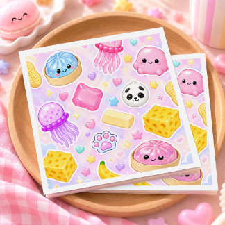 Servilleta De Papel Fiesta de cumpleaños de niña con Cute Kawaii Squis