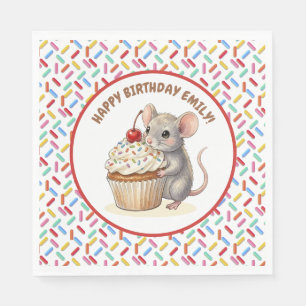 Servilleta De Papel Fiesta de cumpleaños de niña Ratón y pastelito