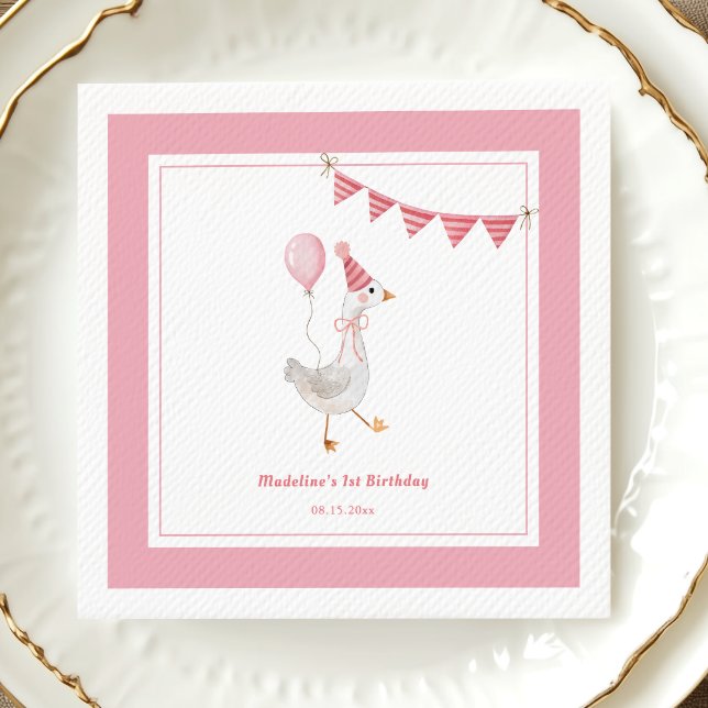 Servilleta De Papel Fiesta de cumpleaños de niña Silly Goose rosa (Subido por el creador)