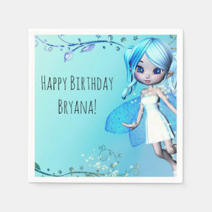 Servilleta De Papel Fiesta de Cumpleaños de Niñas Hadas de Cabello Azu