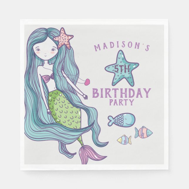 Servilleta De Papel Fiesta de Cumpleaños de Niñas Sirena (Anverso)