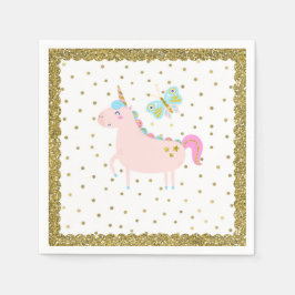 Servilleta De Papel Fiesta de Cumpleaños de Niñas Unicornio con Brillo