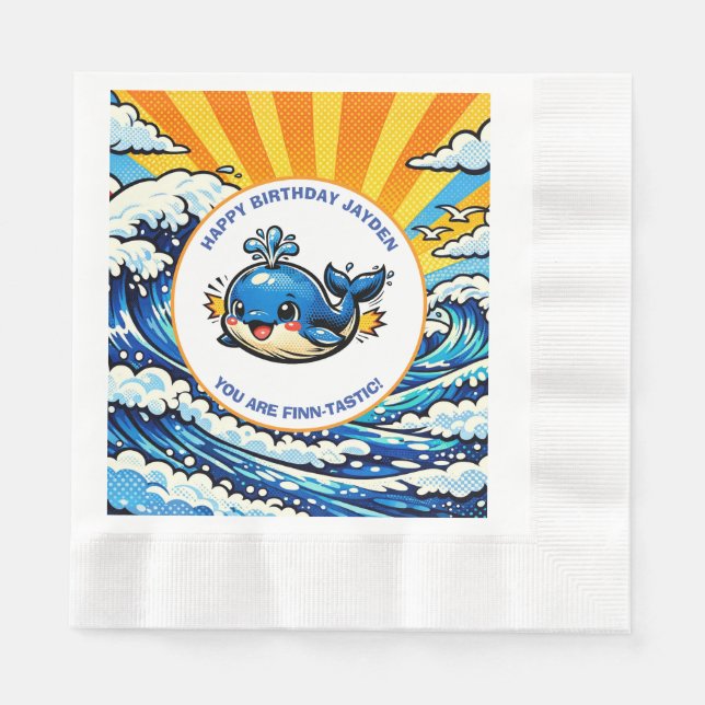 Servilleta De Papel Fiesta de cumpleaños de niño con tema náutico de b (Anverso)