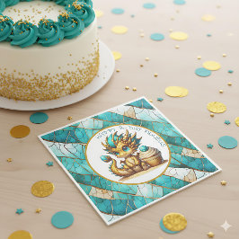 Servilleta De Papel Fiesta de cumpleaños de niño dragón Verde azulado