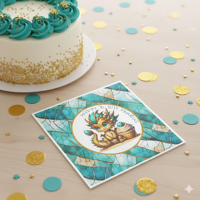 Servilleta De Papel Fiesta de cumpleaños de niño dragón Verde azulado  (Subido por el creador)