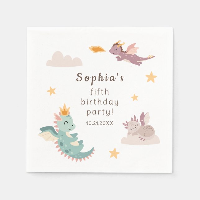 Servilleta De Papel Fiesta de cumpleaños de niños de Cute Pastel Drago (Anverso)