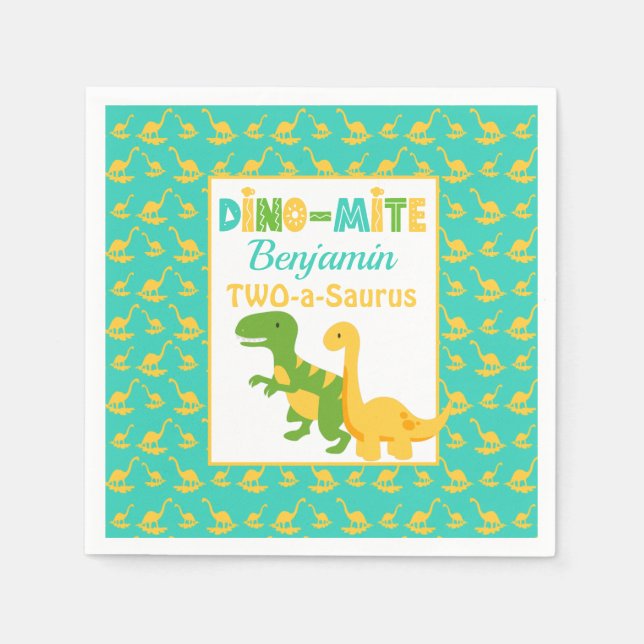 Servilleta De Papel Fiesta de cumpleaños de niños dinosaurios lindos (Anverso)