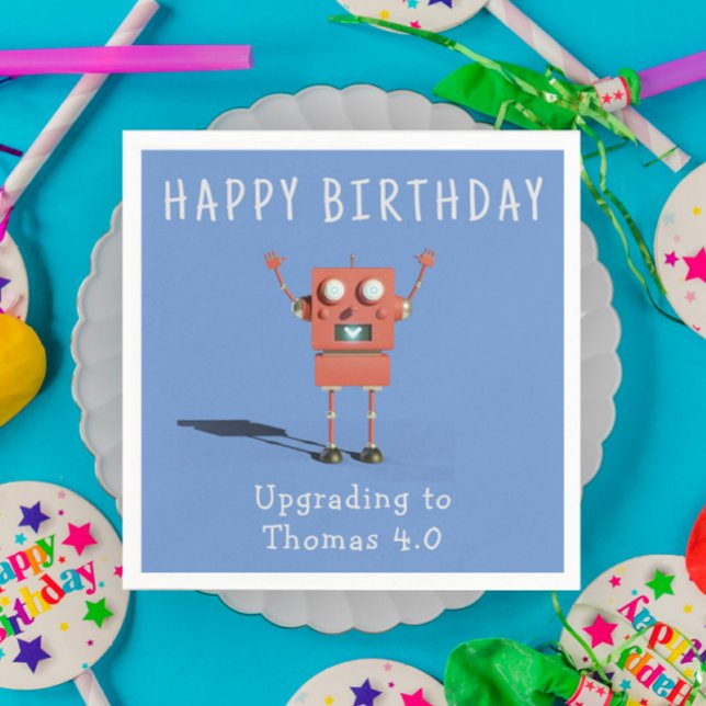 Servilleta De Papel fiesta de cumpleaños de niños robot 3D rojo (Subido por el creador)