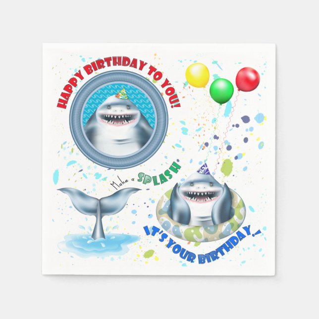 Servilleta De Papel Fiesta de cumpleaños de niños tiburones (Anverso)