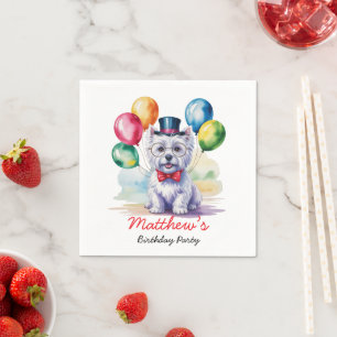 Servilleta De Papel Fiesta de Cumpleaños de Niños Westie con Acuarela