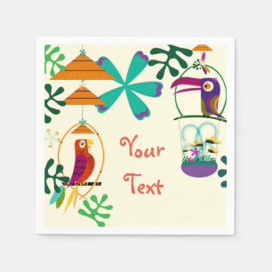 Servilleta De Papel Fiesta de Cumpleaños de Pájaros Tiki Luau Vintage 