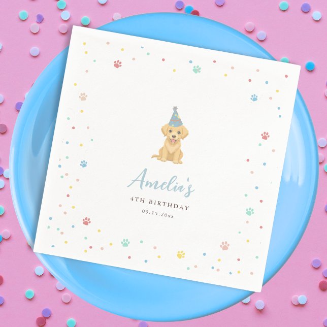Servilleta De Papel Fiesta de Cumpleaños de Perrito Adorable Azul (Subido por el creador)