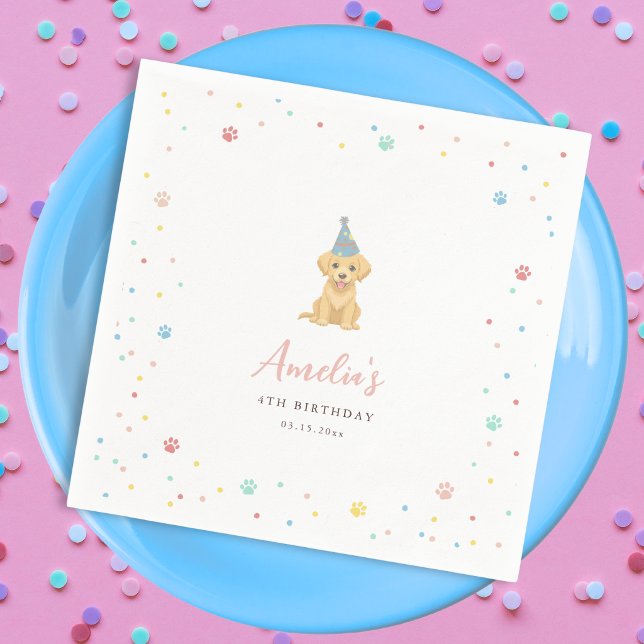 Servilleta De Papel Fiesta de Cumpleaños de Perrito Adorable Rosa (Subido por el creador)