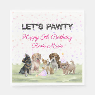 Servilleta De Papel Fiesta de cumpleaños de perrito rosa personalizada