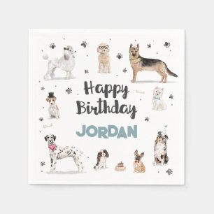 Servilleta De Papel Fiesta de cumpleaños de perros con acuarela realis