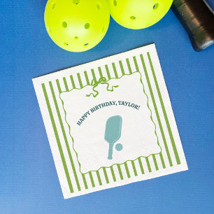 Servilleta De Papel Fiesta de cumpleaños de pickleball con rayas verde