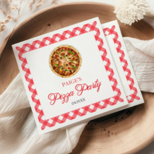 Servilleta De Papel Fiesta de Cumpleaños de Pizza Roja Moderna y Elega