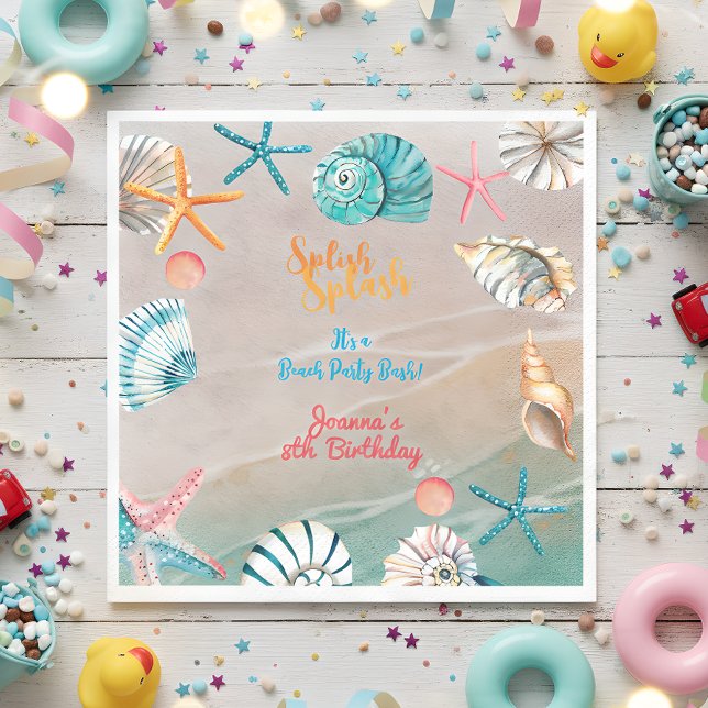 Servilleta De Papel Fiesta de cumpleaños de playa de verano con salpic (Subido por el creador)