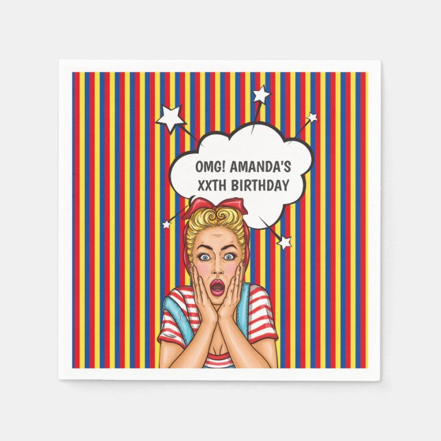 Servilleta De Papel Fiesta de cumpleaños de Pop Art Comic (Anverso)