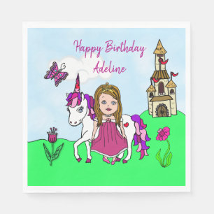 Servilleta De Papel Fiesta de Cumpleaños de Princesa Bonita y Unicorni