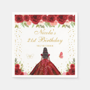 Servilleta De Papel Fiesta de Cumpleaños de Princesa de Piel Oscura co