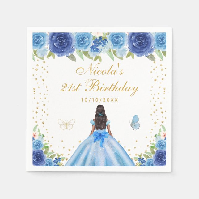 Servilleta De Papel Fiesta de Cumpleaños de Princesa de Piel Oscura co (Anverso)