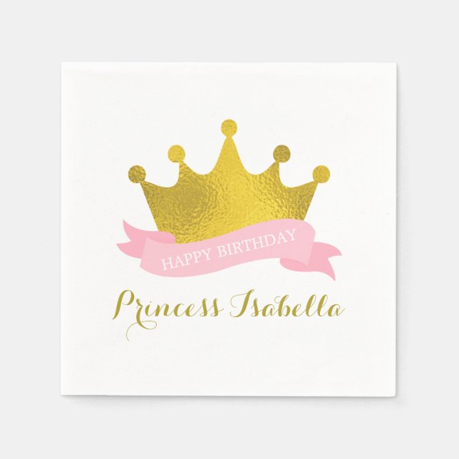Servilleta De Papel Fiesta de cumpleaños de Princesa Rosa y Oro (Anverso)