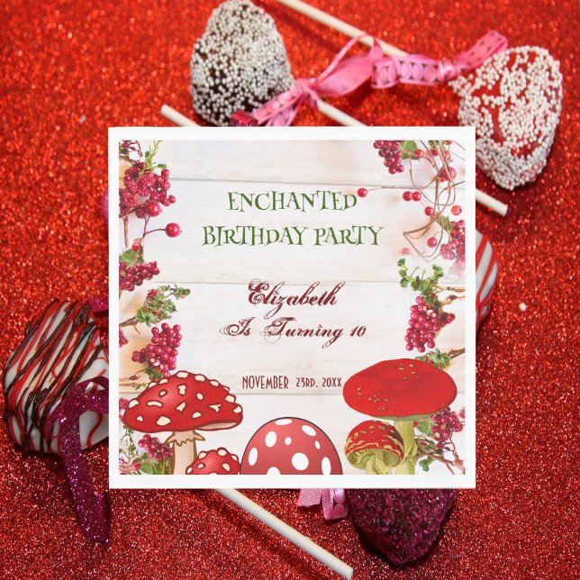Servilleta De Papel Fiesta de cumpleaños de Red Berry Garden Toadstool (Red Berry Garden Toadstool Kid's Birthday Party Napkins)