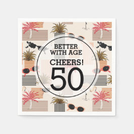 Servilleta De Papel Fiesta de cumpleaños de Retro Palms Flamingos