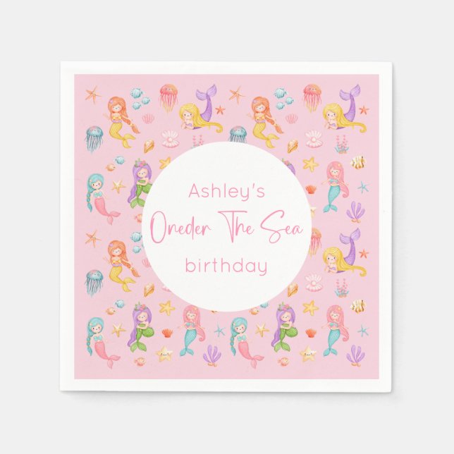 Servilleta De Papel Fiesta de cumpleaños de Sirena (Anverso)